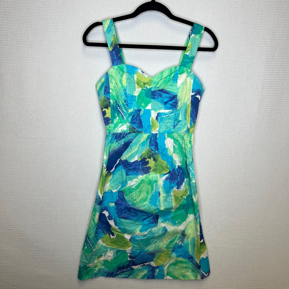 Isadora Collection Women Green Blue Abstract Watercolor Mini Dress Size 4
